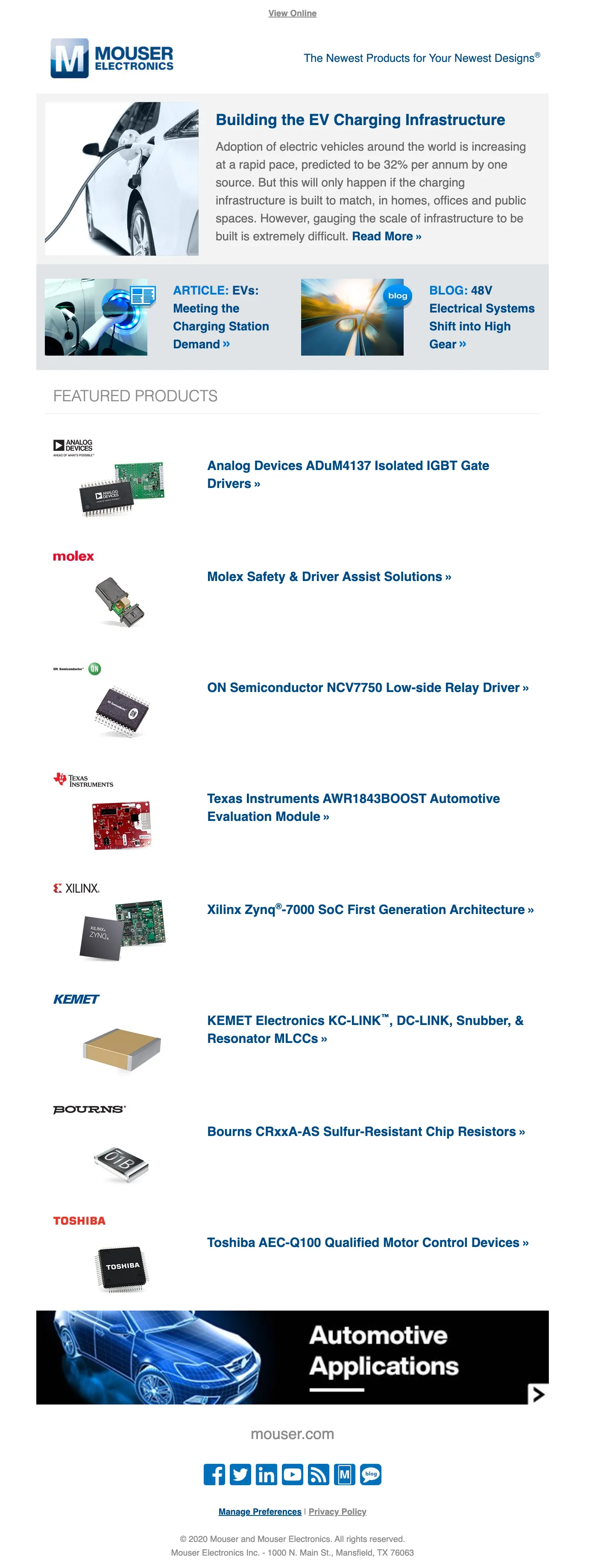 Automotive applications newsletter focused on electric vehicles