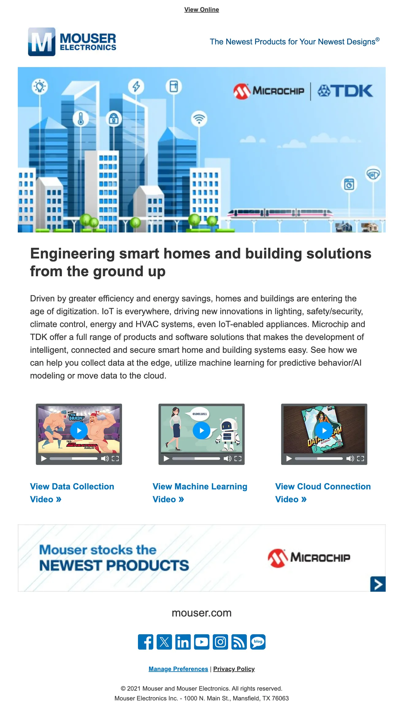 Supplier showcase email featuring Microchip and TDK products