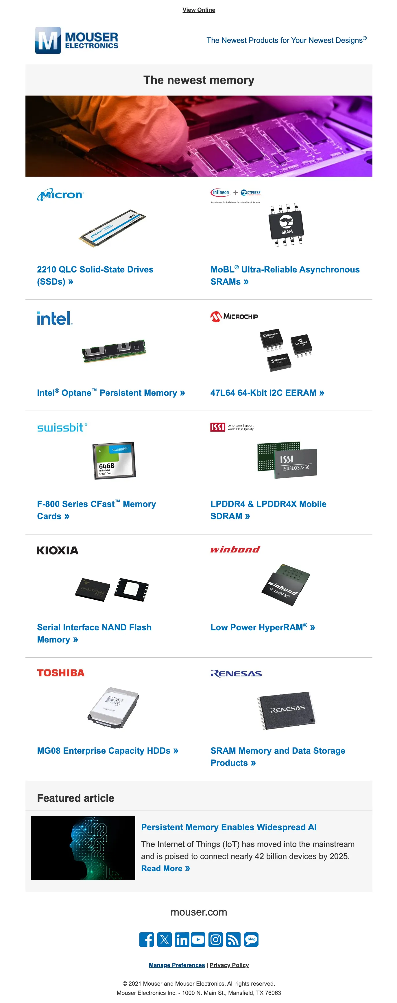 Newest memory products newsletter