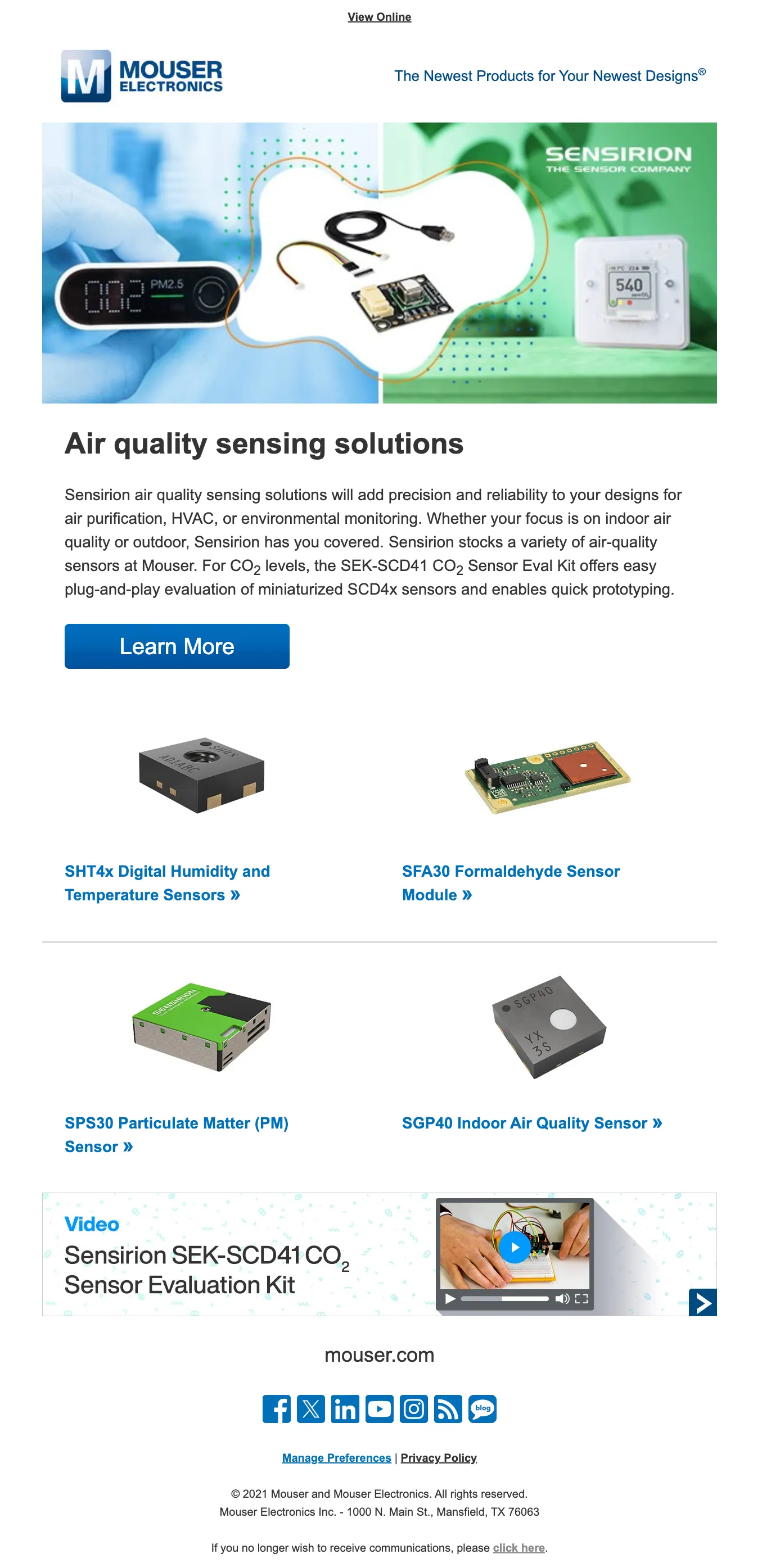 Supplier showcase email for Sensirion sensors