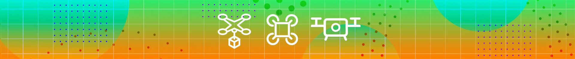 Wide banner with drone line icons over a gradient grid