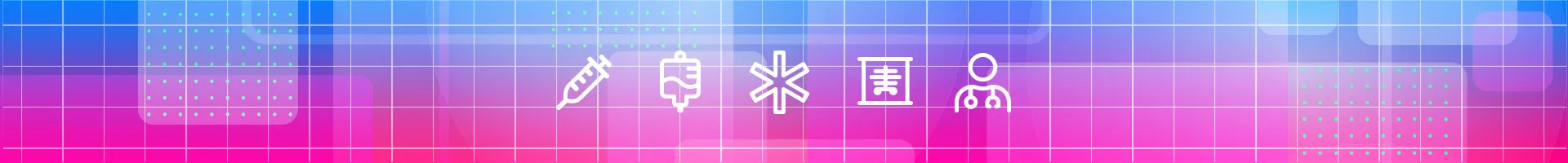 Wide banner with medical line icons over a blue-to-pink gradient grid
