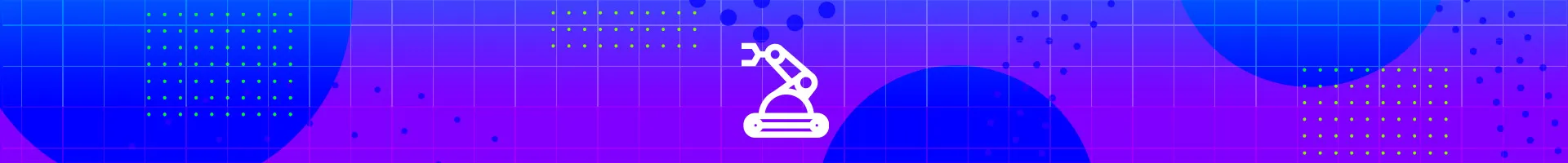 Wide banner with robotics line icons over a gradient grid