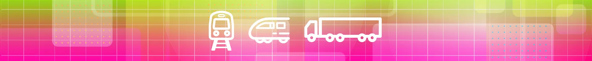 Wide banner with transportation line icons over a gradient grid